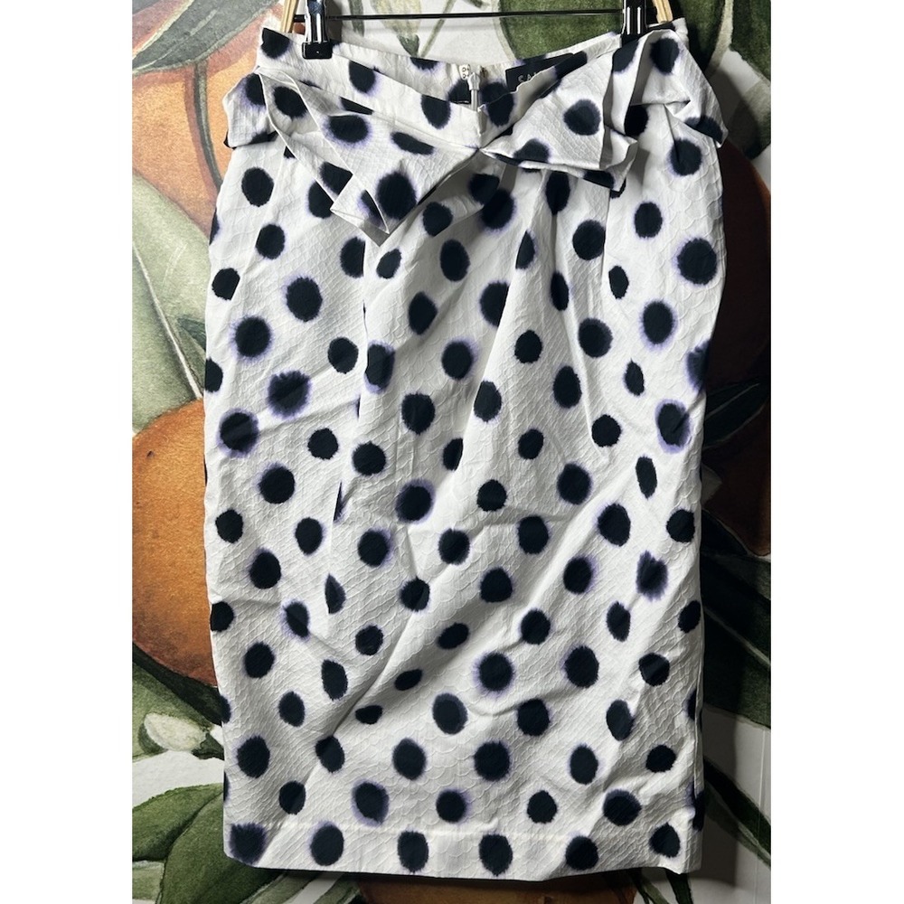 Saloni Annabelle Skirt Women's 8 Black White Polka Dot Spot Print Midi Skirt